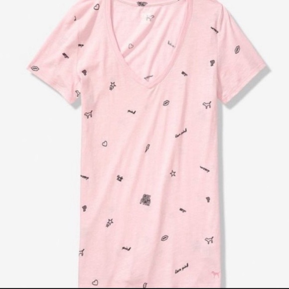 PINK Victoria’s Secret Girl Power Oversized V-Neck Soft Boyfriend Tee T-Shirt S - Picture 1 of 13